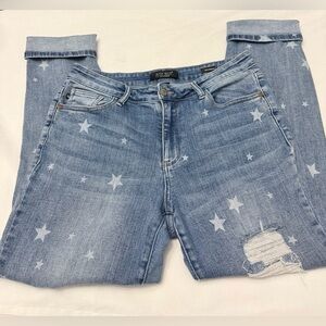 Judy Blue Denim Boyfriend Fit Jeans 33/29.5 Stretchy Comfy Stars Distressed B732